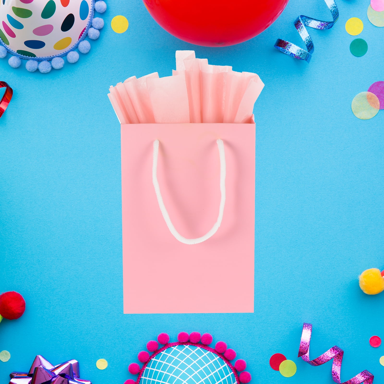 5.9x2.3x8.6" Favor Gift Bags Goodie Tote with Pink Tissue Paper, Pink 12 Set