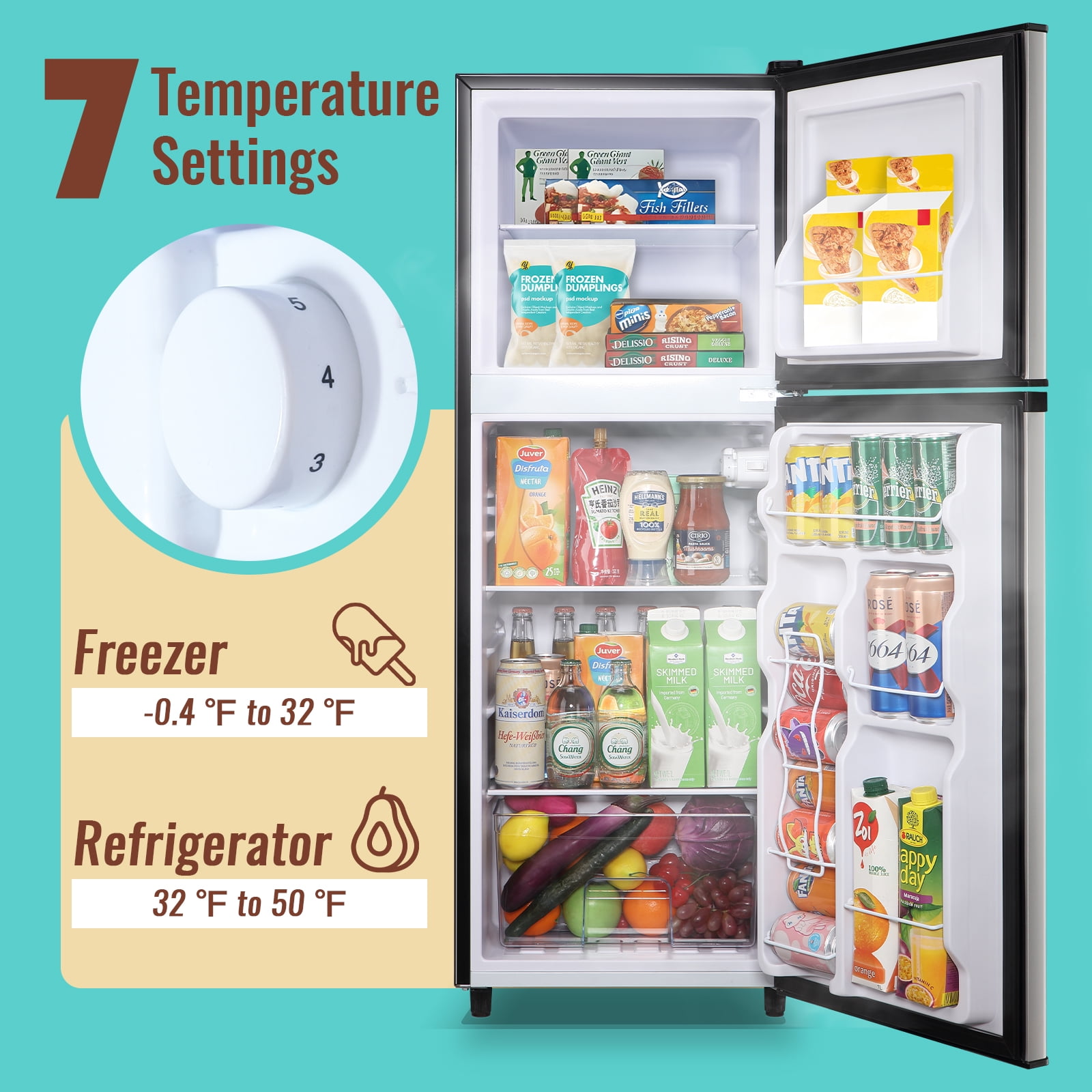 WANAI 4.5 Cu.ft Large Size Mini Fridge with Adjustable Thermostat, Compact Refrigerator Silver, New