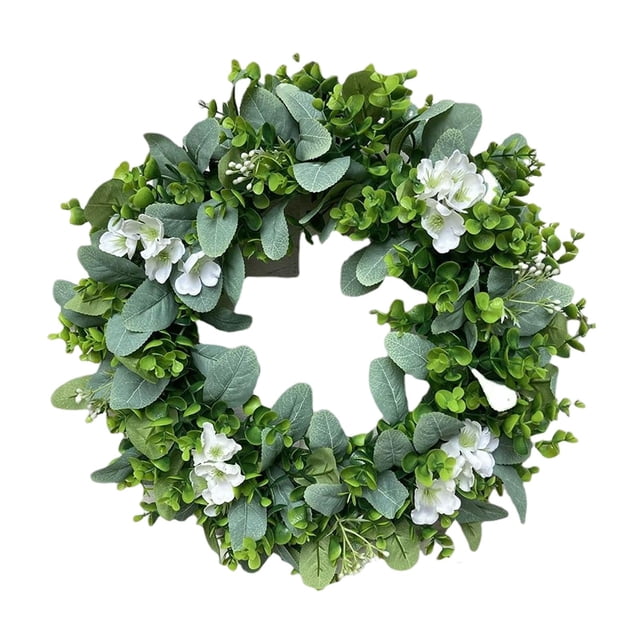 Corona floral artificial de 16,54 pulgadas con flores artificiales. Blanco