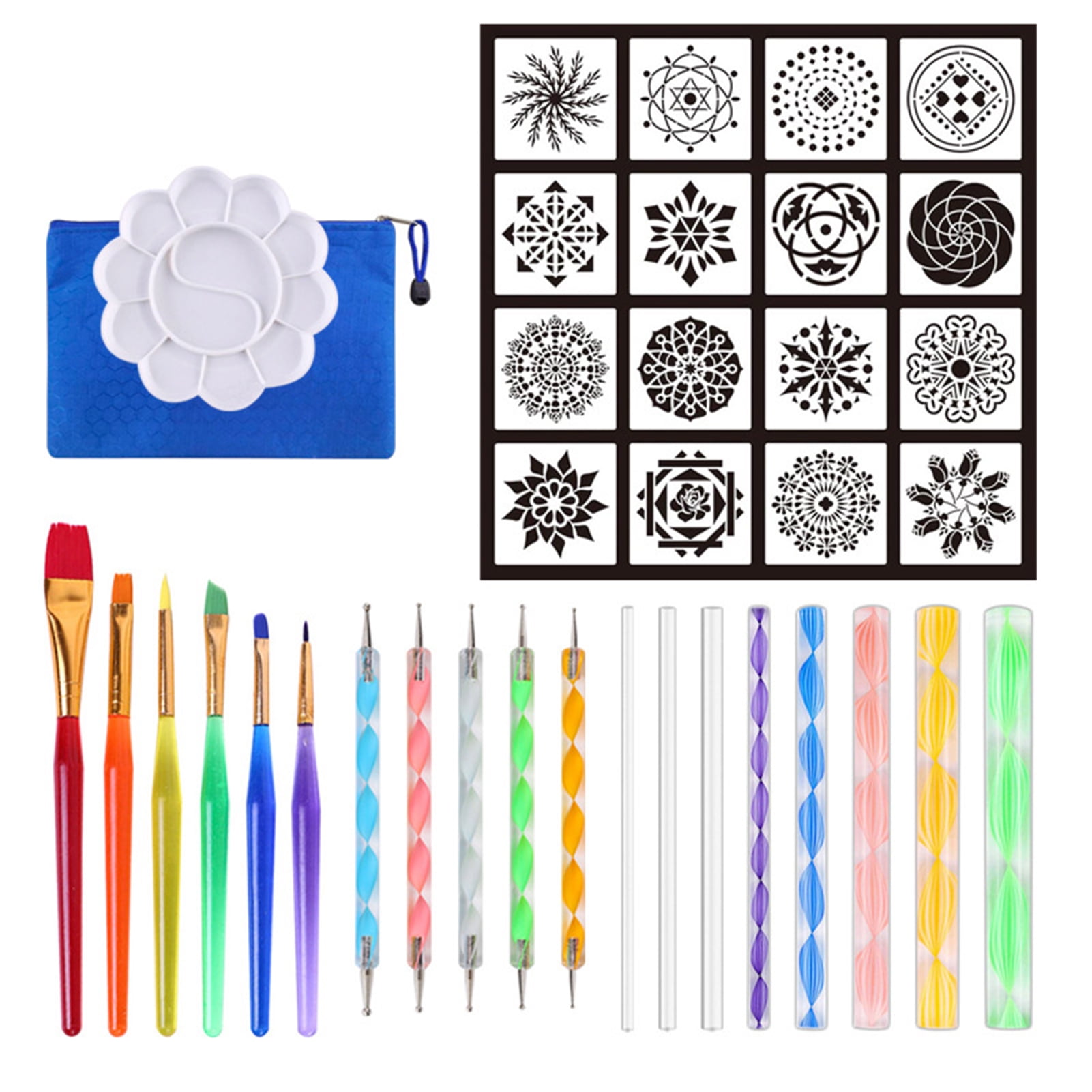 33 Pieces Mandala Dotting Tools Set Stencil Pen Dotting Tools for Painting Rock Mandala Dot Art Painting Drawing Tools Kit with Storage Bag 