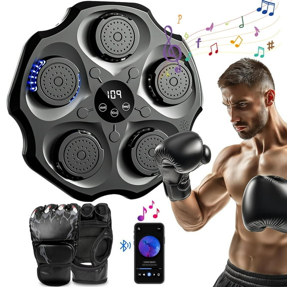Prociv Upgrade Music Boxing Machine, Smart Bluetooth Interactive Wall-Mounted Punching Trainer with Black Gloves, Home Workout & Agility Training Equipment for Kids and Adults