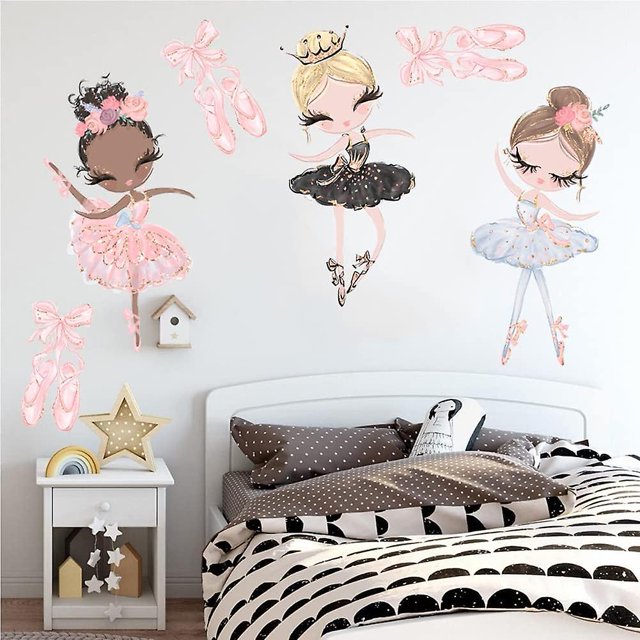 3 Pegatinas De Pared De Bailarina Para Niñas, Hermosas Niñas De Ballet Extraíbles Con Calcomanías De Pared De Mariposa, Decoración De Arte De Pared De Pequeña Princesa Para Dormito