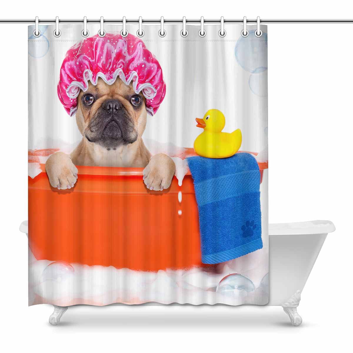 Funny Black French Bulldog Bathroom Home Fabric Shower Curtain 71" With Hook 