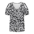 thumbnail image 4 of Olyvenn Women's V Neck Tunic Top Floral Print Cold Shoulder Tshirt Short Sleeve Casual Blouse for Leggings Multicolor L, 4 of 6