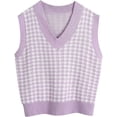 thumbnail image 1 of Suéter de punto con patrón de pata de gallo para mujer, chaleco sin mangas, suelto, con cuello en V, estilo años 90 Ormromra, 1 of 4