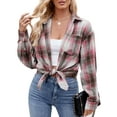 thumbnail image 2 of MOSHU Flannel Shirts for Women Casual Plaid Womens Tops Long Sleeve Button Down Shirts Curved Hem Blouses, 2 of 6