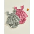 thumbnail image 3 of AceBaby Toddler Baby Girls Clothes, 3-24M Plaid Fly Sleeve Camisole and Waist Shorts Summer Outfits, 3 of 9