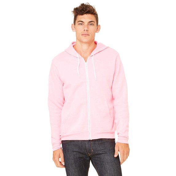 Branded Bella + Canvas Unisex Poly-Cotton Fleece Full-Zip Hoodie - NEON PINK - 2XL (Instant Saving 5% & more)
