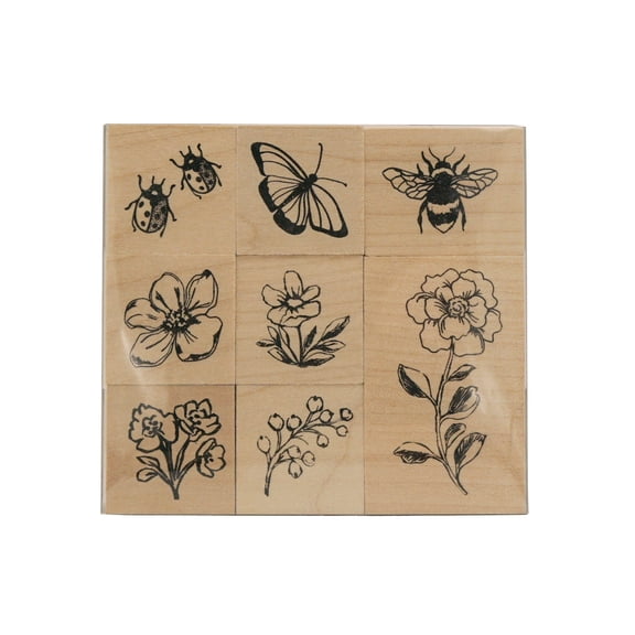 Recollections Flower Wood Stamp Set, 6 Pack