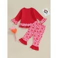 thumbnail image 3 of Bagilaanoe 2Pcs Baby Girl Valentine's Day Clothing Sets Toddler Heart Print Long Sleeve T-shirt Tops + Flare Trousers 12M 18M 24M 3T 4T 5T 6T Kids Pants Set, 3 of 8