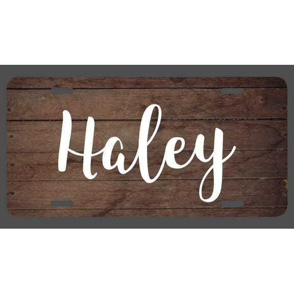 Haley Name Wood Style License Plate Tag Vanity Novelty Metal | UV Printed Metal | 6-Inches By 12-Inches | Car Truck RV Trailer Wall Shop Man Cave | NP024