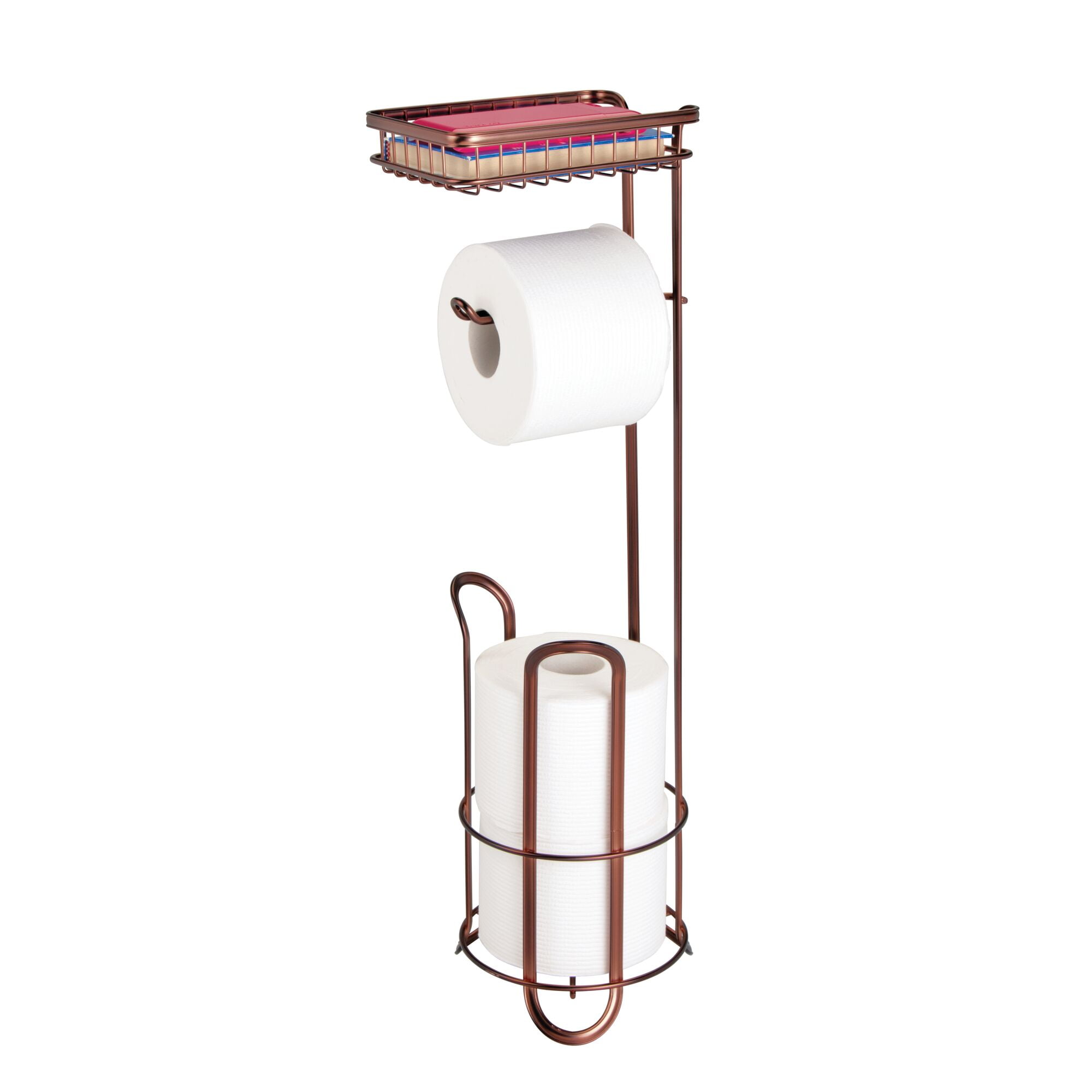 mDesign Metal Toilet Paper Holder Dispenser, Storage Shelf