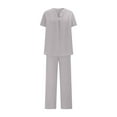 thumbnail image 5 of pstuiky Pajama Sets for Women Plus Size Solid Color Comfortable Sleepwear with Pants Casual Loose Fit V-Neck Short Sleeve Pajamas Loungewear Sets Woman Gray 3XL, 5 of 9
