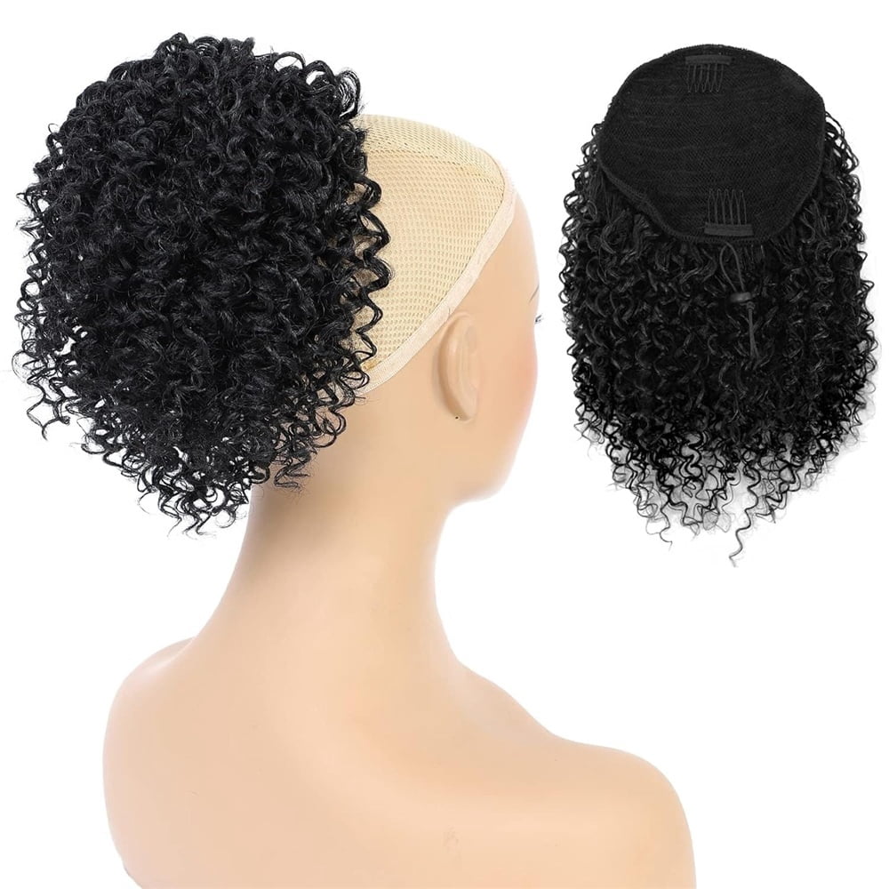 10 Inch Synthetic Drawstring Ponytail Hairpieces Natural Black Afro Kinky Curly Ponytail Hair Extension for Black Women