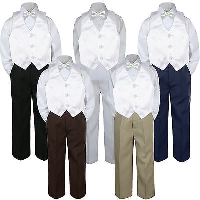 

4pc Snow White Vest Bow Tie Suit Pants Set Baby Boy Toddler Kid Uniform S-7