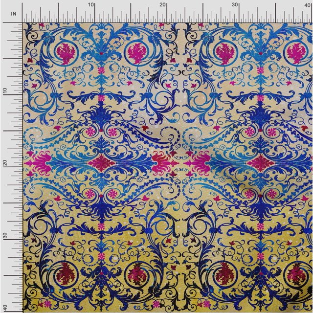 oneOone Polyester Lycra Fabric Dot|Swirl & Floral Panel Printed Craft Fabric BTY 56 Inch Wide