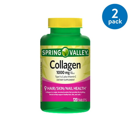 (2 Pack) Spring Valley Collagen plus Vitamin C Tablets, 1000 mg, 120 (Best Form Of Vitamin C For Absorption)