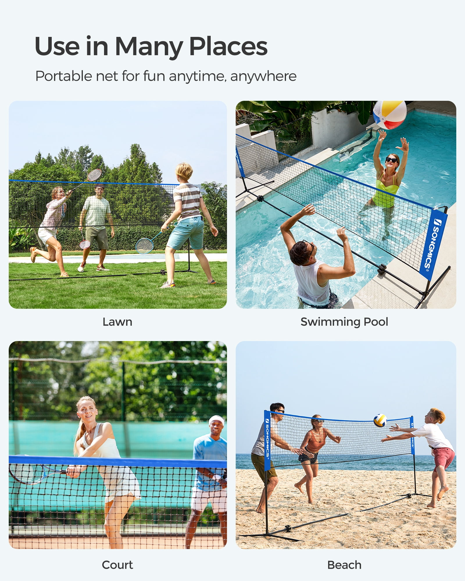 Badminton Net Set Portable Sports Set for Badminton Tennis Kids Volleyball Pickleball Easy Setup Nylon Net with Poles for Indoor Outdoor Court,13FT