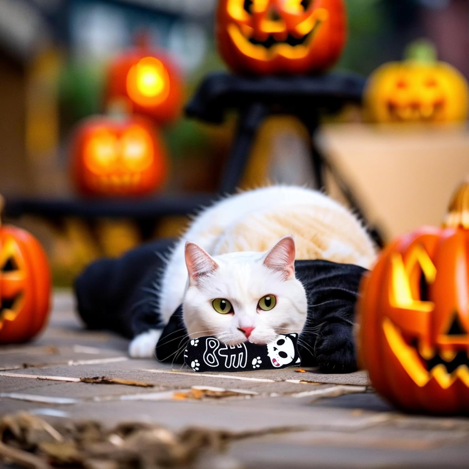 8 Pack Halloween Cat Kicker With Catnip Crinkle Sound for Indoor Cats - Cute Ghost Pumpkin Plush Kittens Shape Natural Interactive Pet Kitty Toy