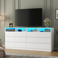 thumbnail image 2 of 6-Drawer White Dresser with Charging Station & LED Lights, 63" Long Double Dresser TV Stand with 12 Storage Compartments & 4 Open Cubbies, Wide Modern Dresser Cabinet for Bedroom, Fits up to 75" TV, 2 of 14