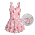 thumbnail image 6 of COEQINE Girls One Piece Bathing Suit, Scoop U-Neck & V Back Playful Swimsuit with Attached Skirt, Beach Swim Dress for Kids Age 8-9, Machine Washable, Pink Strawberry Bow Floral, 6 of 8