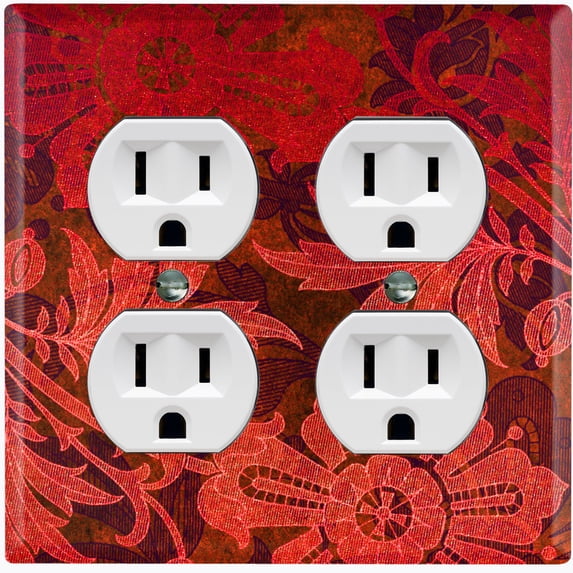 Metal Light Switch Plate Cover Red Floral Damask Wallpaper WAL026