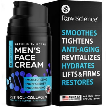 Raw Science | Men's Anti-Aging Face Cream | Day & Night Facial Collagen Moisturizer | 1.7 fl oz 50 ml