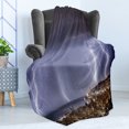 thumbnail image 4 of Nature Soft Flannel Fleece Throw Blanket, Majestic View on Coastal Town in Dark Stormy Night Giant Rain Cloud and Photo, Cozy Plush for Indoor and Outdoor Use, 50" x 60", Multicolor, by Ambesonne, 4 of 5