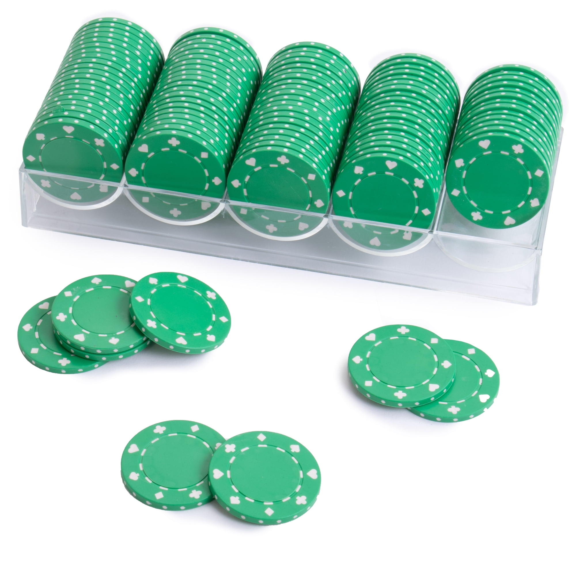 Rack Me Bundle - Clear Acrylic Tray with 100 Pack Standard Suited Poker Chips, Choose Your Color - Lightweight Casino Bulk Game Accessories with Holder - Counting Bingo Markers - Walmart.com