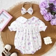 thumbnail image 4 of MIXUE Baby Girls Rompers Short Sleeve Floral Print Ruffles Bodysuits Activewear,Purple,6-12 Months, 4 of 6