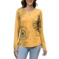 thumbnail image 5 of Women's Casual Round Neck Pullover Long Sleeve T-Shirt Top with Stylish Striped Print Pattern, Trendy and Soft Basic Tee for Casual Outfits and Lounge Wear,Orange,M, 5 of 5