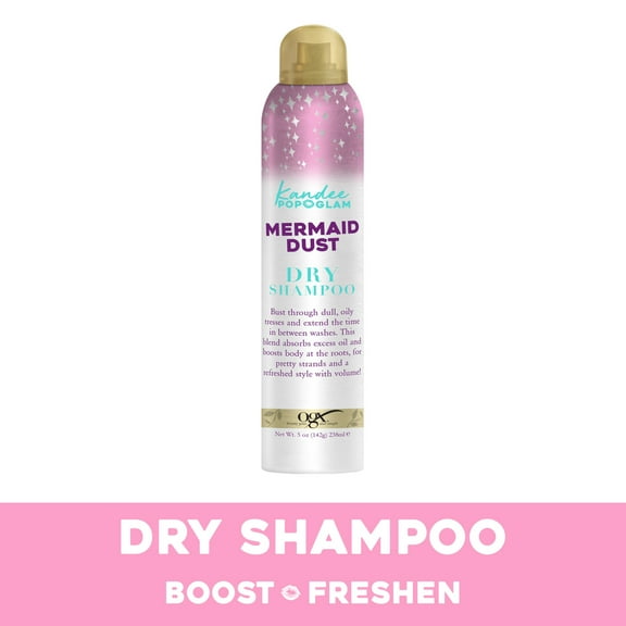 OGX Kandee Johnson Collection Mermaid Dust Dry Shampoo for Oily Hair, Absorbs Dirt & Oil to Revitalize Hair & Features Kandee's Signature Semi-Sweet Floral Scent, 5 oz