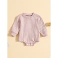 thumbnail image 2 of Wassery Baby Boys Girls Sweatshirt Romper Long Sleeve Round Neck Solid Color Ribbed Bodysuit 6 12 18 24 Months Infant Fall Outfit, 2 of 8