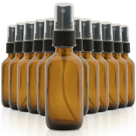 Set of 12, 2 oz Amber Glass Spray Bottles for Essential Oils - with Fine Mist Sprayers - Made in the (Best Spray Bottles For Essential Oils)