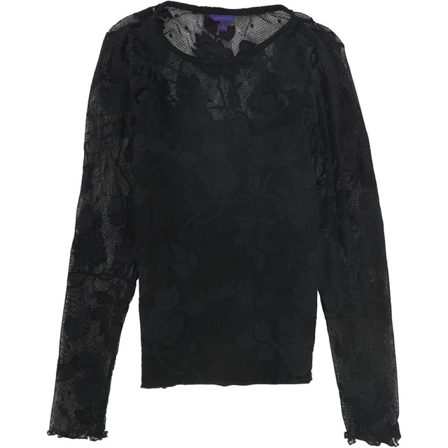 Aeropostale Blusa ajustada de encaje para mujer, negro, extragrande