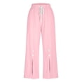 thumbnail image 5 of GILIGEGE Linen Sets for Women 2 Piece Summer 2 Piece Outfits Cotton Linen Sets Button Down Shirts and Drawstring Wide Leg Long Pants with Pockets Wide Leg Pants Tracksuit Lounge Matching Sets, 5 of 9