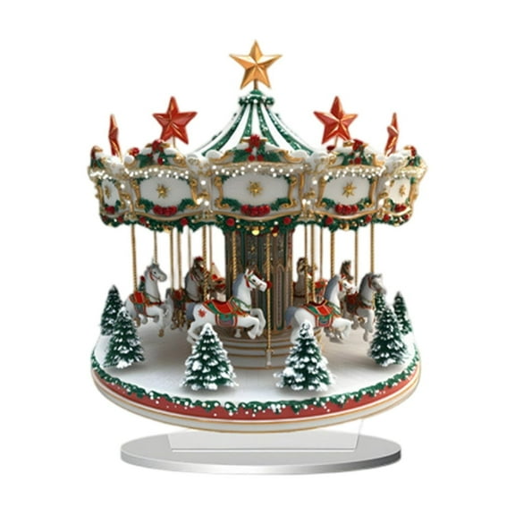 Christmas Carousel 2D Acrylic Display, Waterproof Standing Decoration for Home Decor - Carousel Style