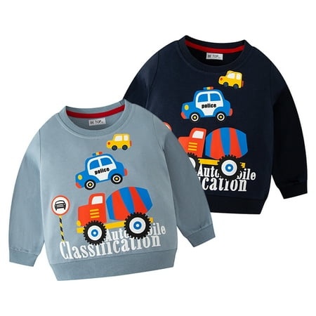 

Godderr 1-10T Kids Boy Cartoon Car Sweatshirt Top Autumn Long Sleeve Cotton Sweatshirt Toddler Winter Soft Crewneck Fleece Sweatshirt