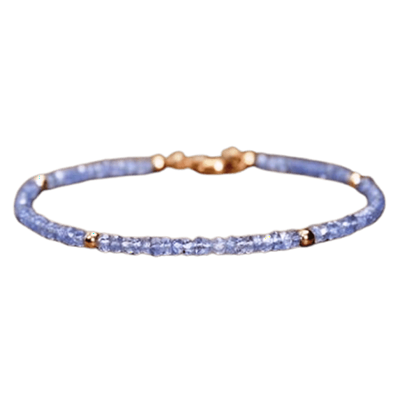 Tanzanite 3mm Rondelle Shape Faceted Cut Beads 7 inch Gold Plated Clasp Bracelet for men, women, unisex. Link Chain Stacking Bracelet.|LINK_06349