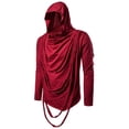 thumbnail image 4 of IROINNID Savings Long Sleeve Pullover Shirts for Men Casual Pile Collar Irregular Hooded Drawstring Fit T-shirt Top,Red, 4 of 5