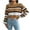 Khaki, variant on Fesfesfes Women Sweaters Casual Round Neck Stripe Long Sleeve Loose Sweater Fall Blouse Tops