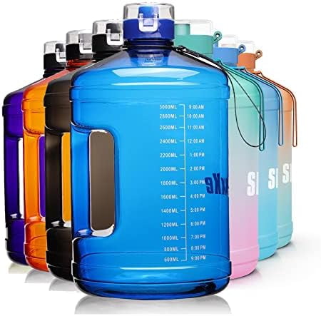 WLIKKS Gallon Big Water Bottle with Handle, 128oz Leakproof BPA Free Fitness Sports Water Bottle with Motivational Time Marker & Wide Mouth Ensure You Drink More Water