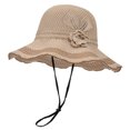 thumbnail image 5 of Wide Brim Sun Hats for Women Elegant Flower Hollow out Crochet Knit Bucket Hat Foldable Packable Beach Hat, 5 of 9