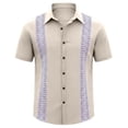 thumbnail image 4 of LODIENY Cuban Guayabera Shirts for Men Short Sleeve Button Down Collared Shirt Casual Summer Beach Wedding Embroidered Hollow Out Tops Beige S, 4 of 5
