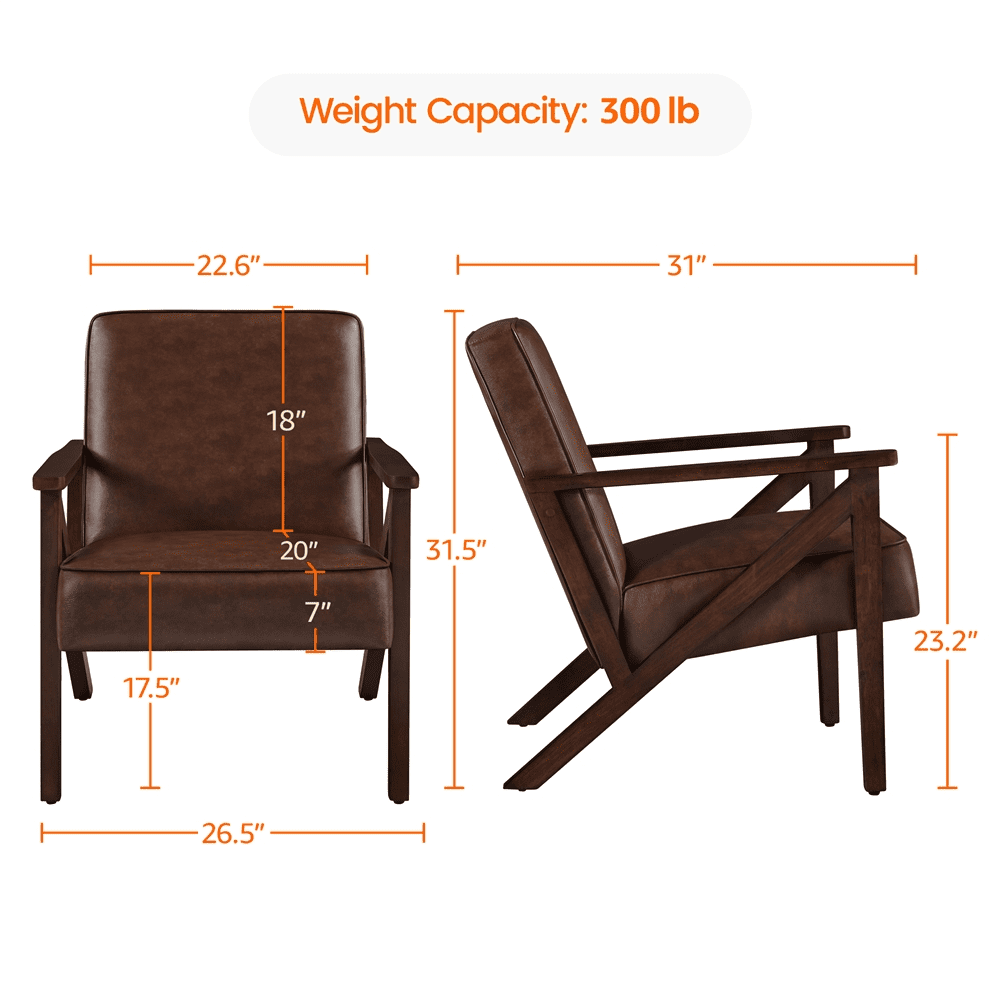 Renwick Faux Leather Armchair for Living Room, Dark Brown