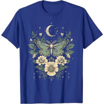 Goblincore Moth and Butterfly Moonphases Flowers Cottagecore Unisex T-Shirt for Men Women Kids Toddler,Royal Blue Color,Size 4XL