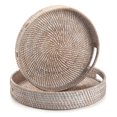 thumbnail image 6 of Round Rattan Serving Tray Decorative Woven Ottoman Trays with Handles for Coffee Table Natural, 6 of 8