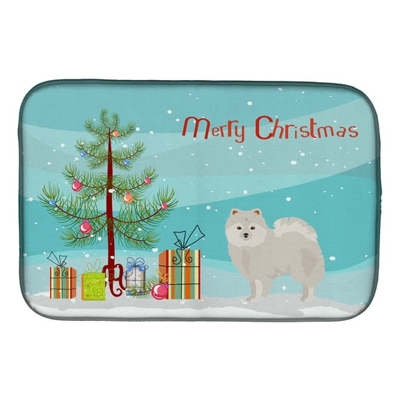 Japanese Spitz Christmas Tree Dish Drying Mat