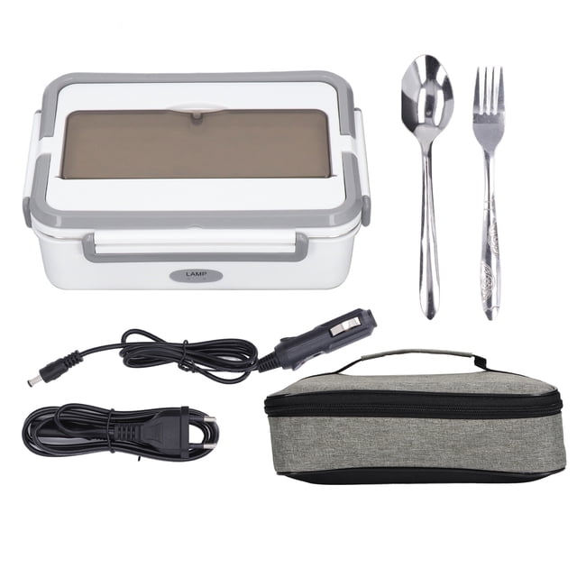 Heated Lunch Box, Food Warmer Lunch Box Gray White Thickened Thermal Insulation Bag Integrated Compartment Design For Home For Office EU Plug 220V