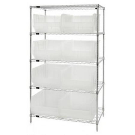 

5-Shelf Chrome Wire Shelving Unit With 8 Clear Plastic Storage Bins
